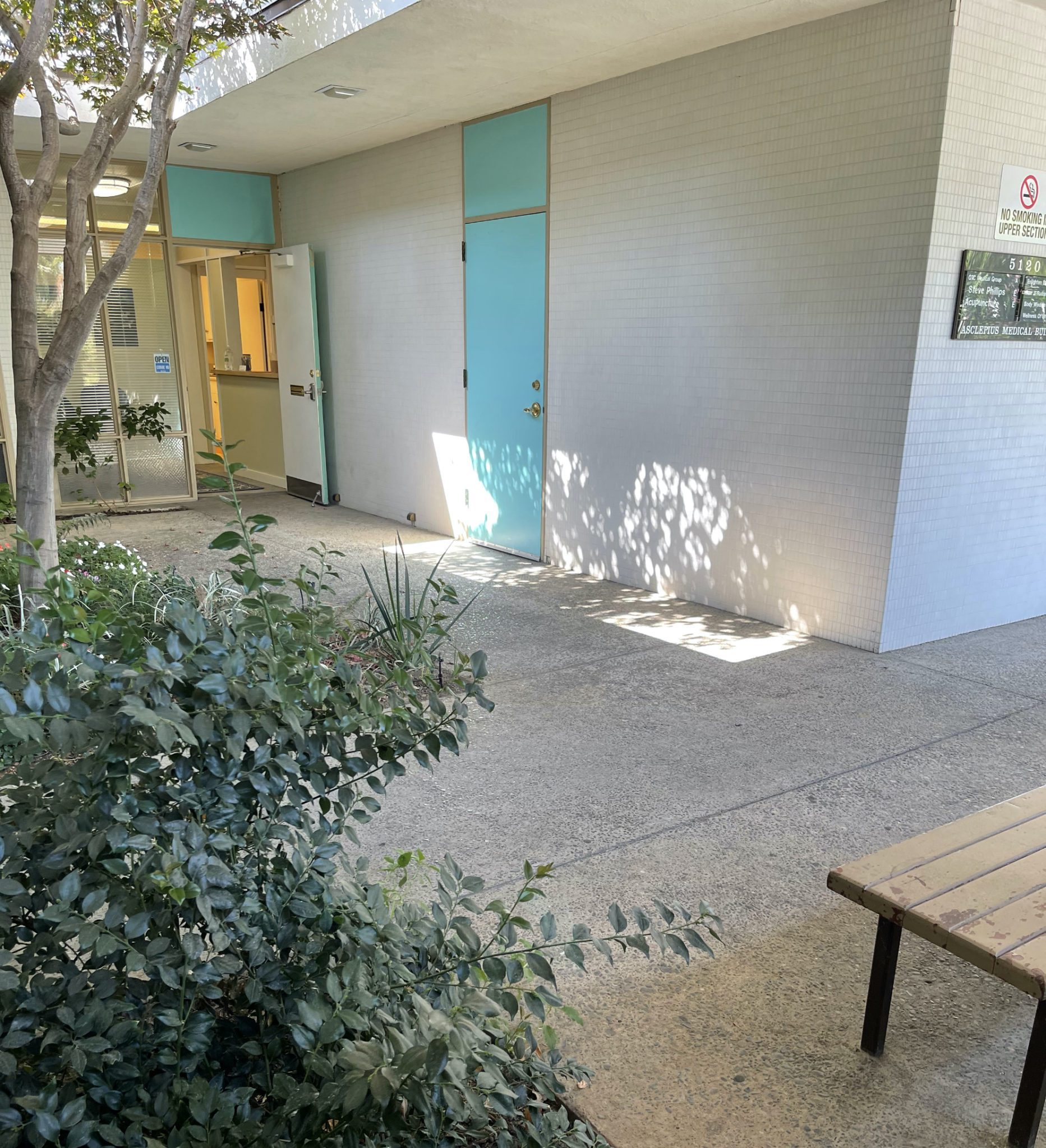 Courtyard in the building where my office is. The front door to my clinic is open.